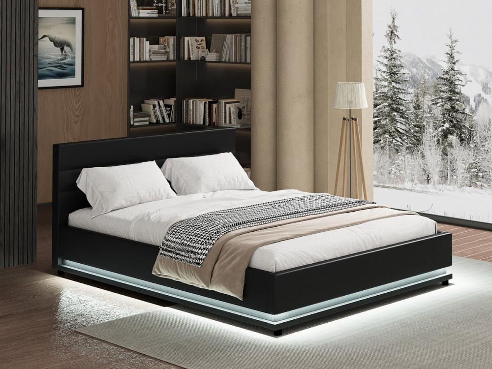 Bed with storage and LED "Anastasia" - 180 x 200 Black
