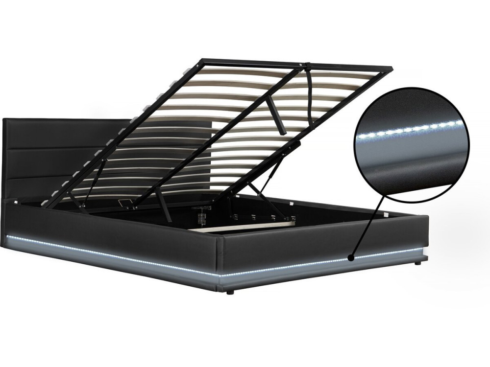 Bed with storage and LED "Anastasia" - 180 x 200 Black