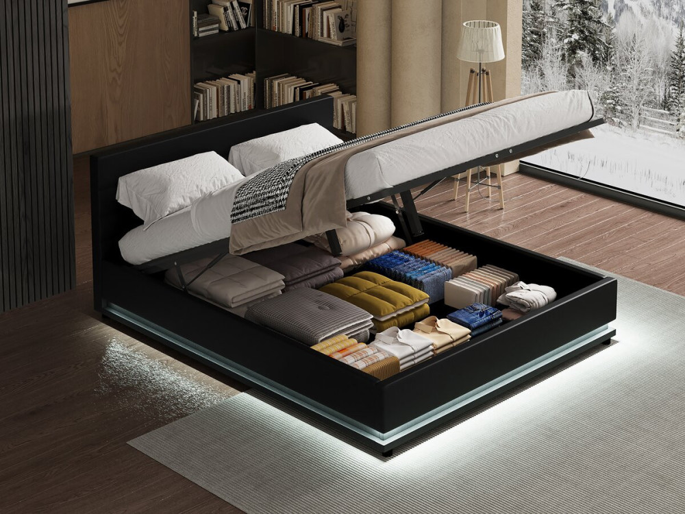 Bed with storage and LED "Anastasia" - 180 x 200 Black