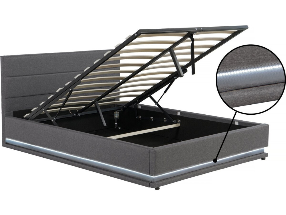 Bed with storage and LED "Anastasia" - 180 x 200 - Dark grey