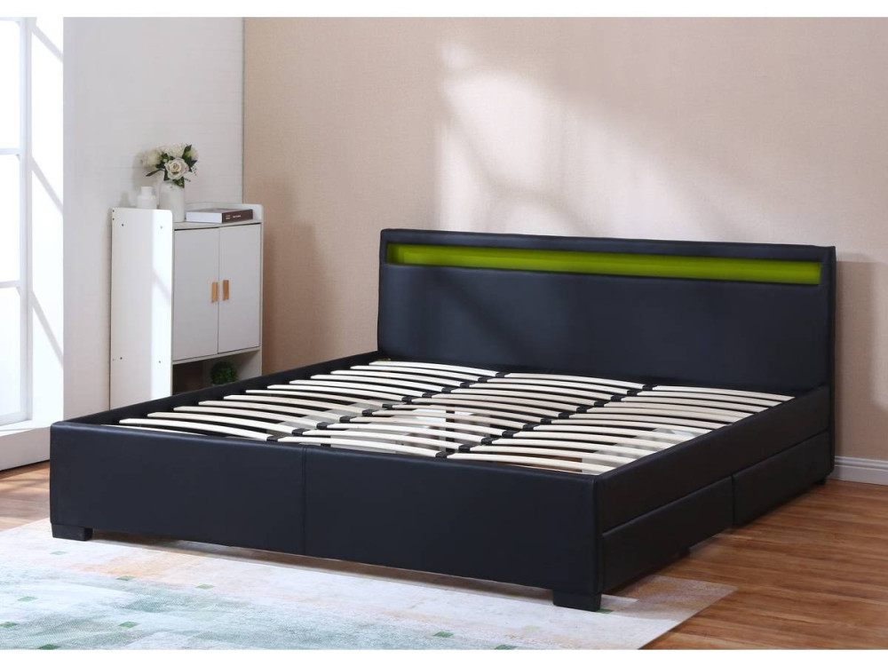 Double bed with LED "Nico" - 180 x 200 cm - Black