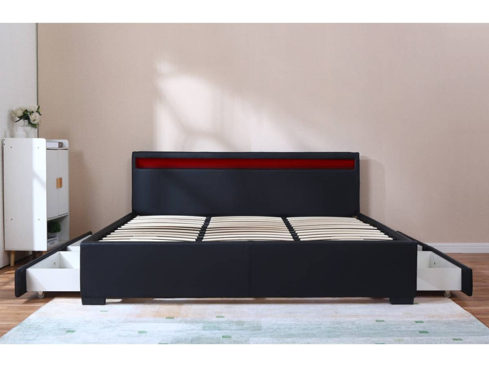 Double bed with LED "Nico" - 180 x 200 cm - Black