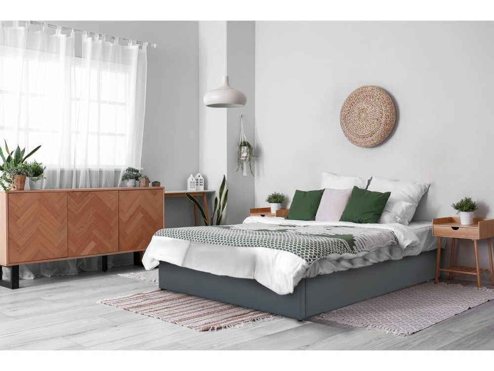 PVC double bed with storage "Ava" - 140 x 190 cm - Grey