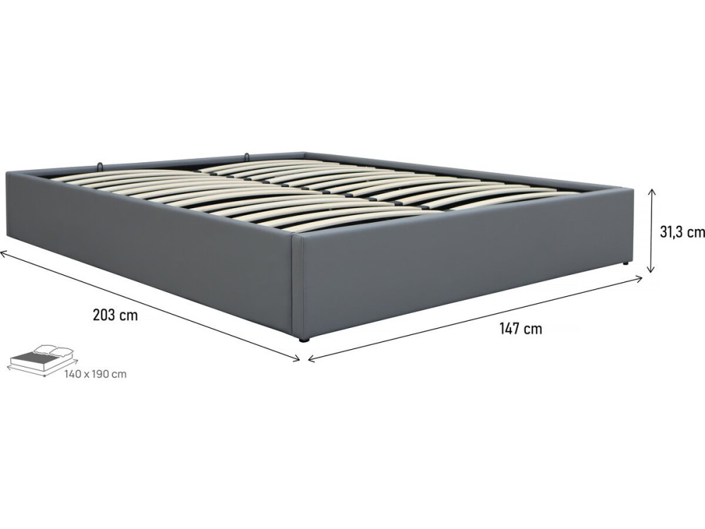 PVC double bed with storage "Ava" - 140 x 190 cm - Grey