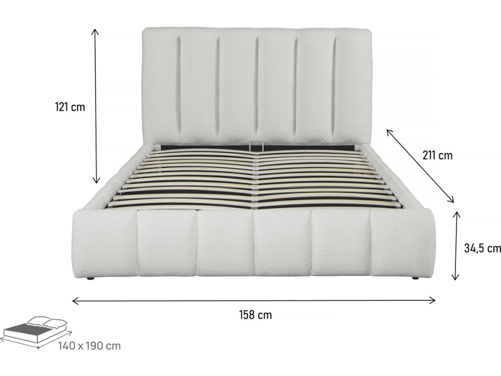 Annie terry bed with storage - 140 x 190 cm - White