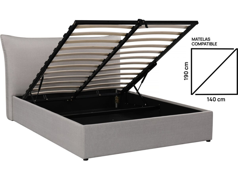 Megeve double storage bed 140 x 200 cm - Grey