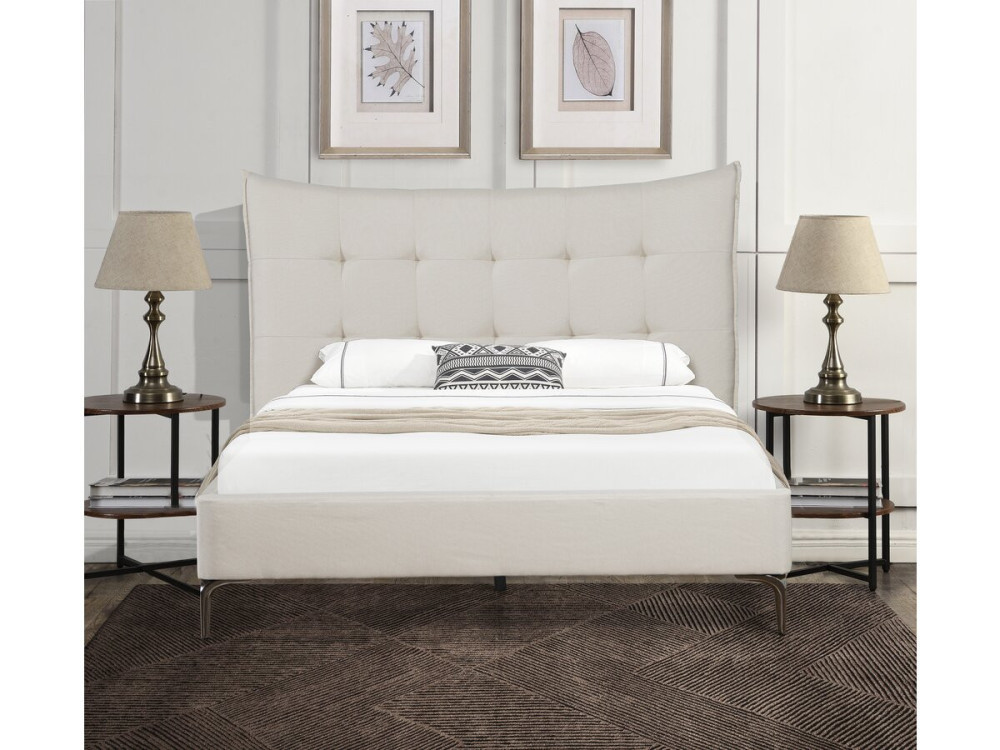 Aspen upholstered fabric double bed 140 x 190 cm - Beige
