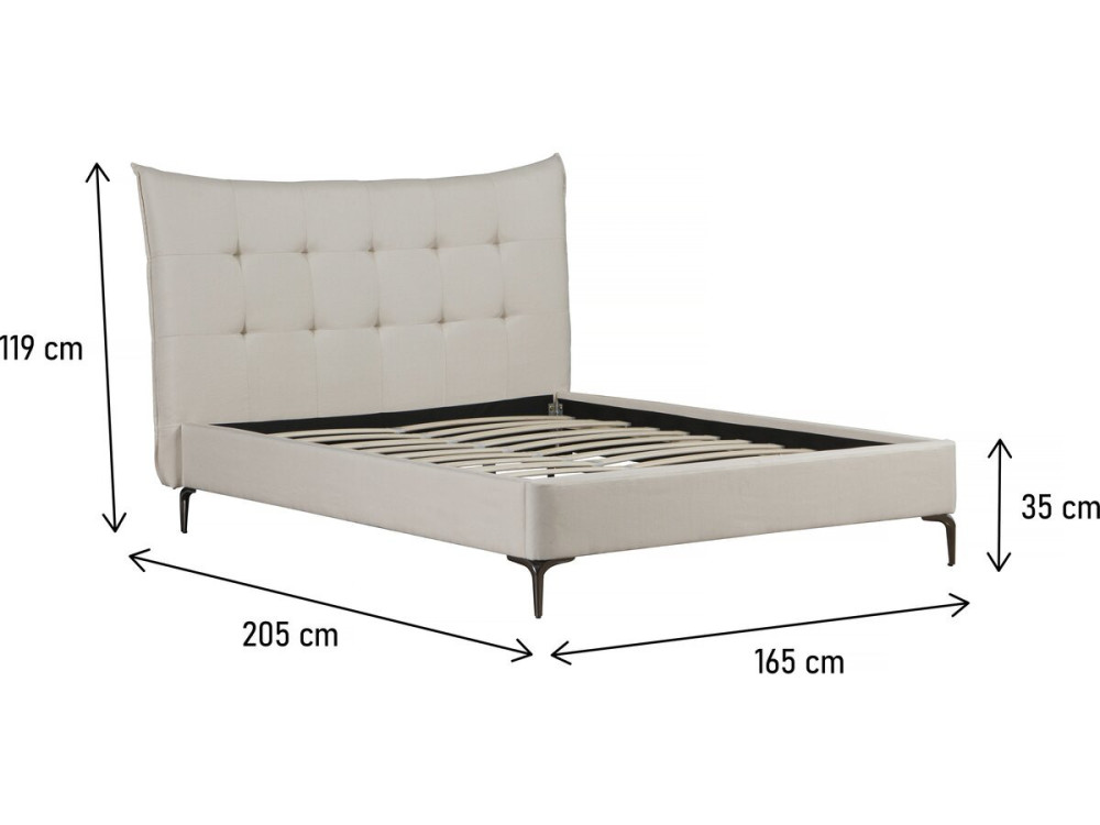 Aspen upholstered fabric double bed 140 x 190 cm - Beige