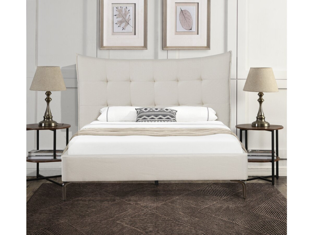 Double bed in upholstered fabric "Aspen" 160 x 200 cm - Beige