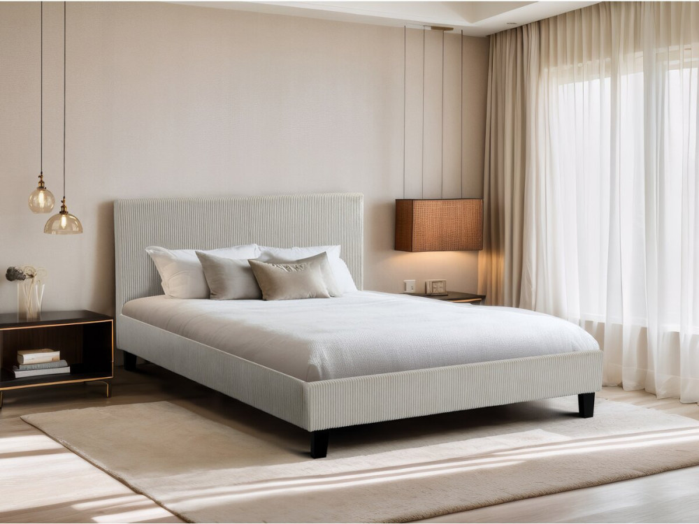 Ambre corduroy double bed - 140 x 190 - Beige