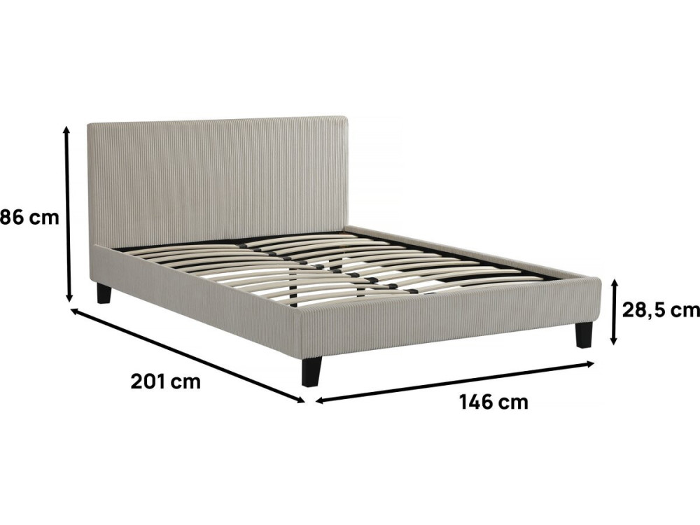 Ambre corduroy double bed - 140 x 190 - Beige