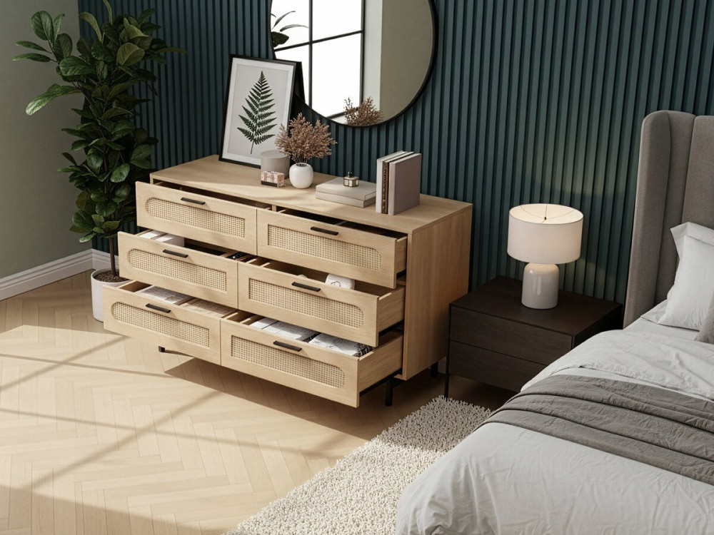 Harrison" wood and cane chest of...