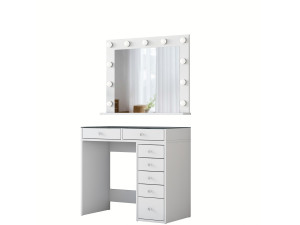 Kona" dressing table with wooden mirror - 90 x 44 x 80 cm - White