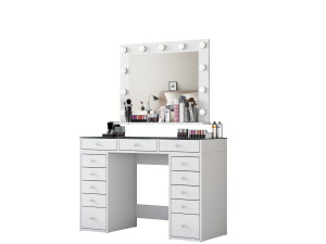 Baria" dressing table with wooden mirror - 120 x 44 x 80 cm - White