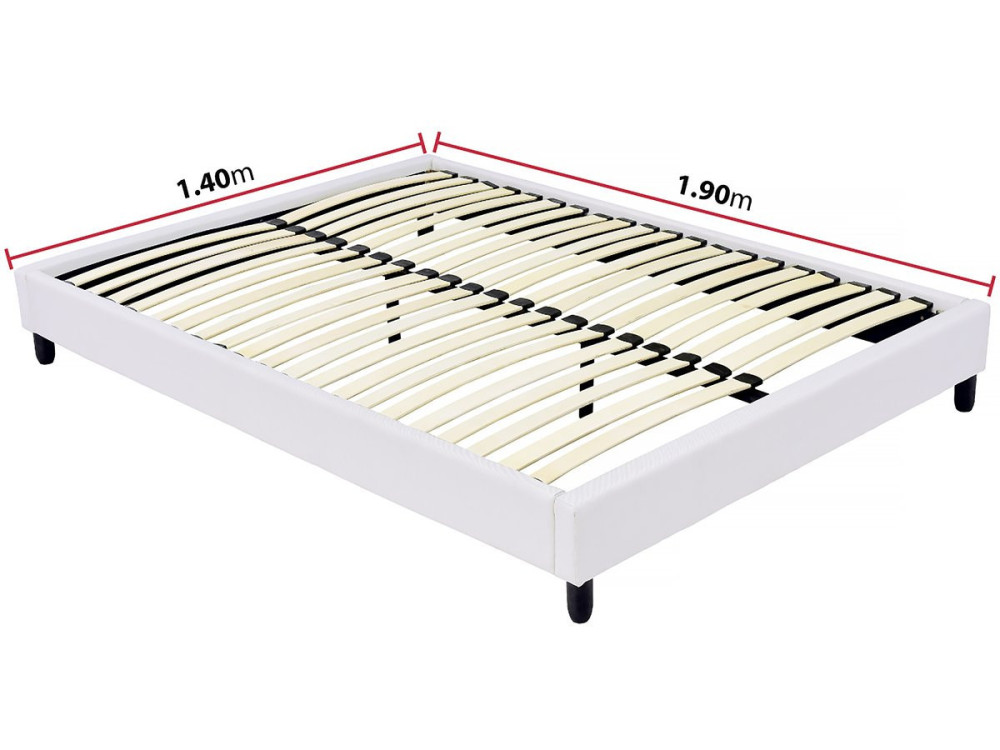 Upholstered slatted base - 140 x 190 cm - 20 slats - White