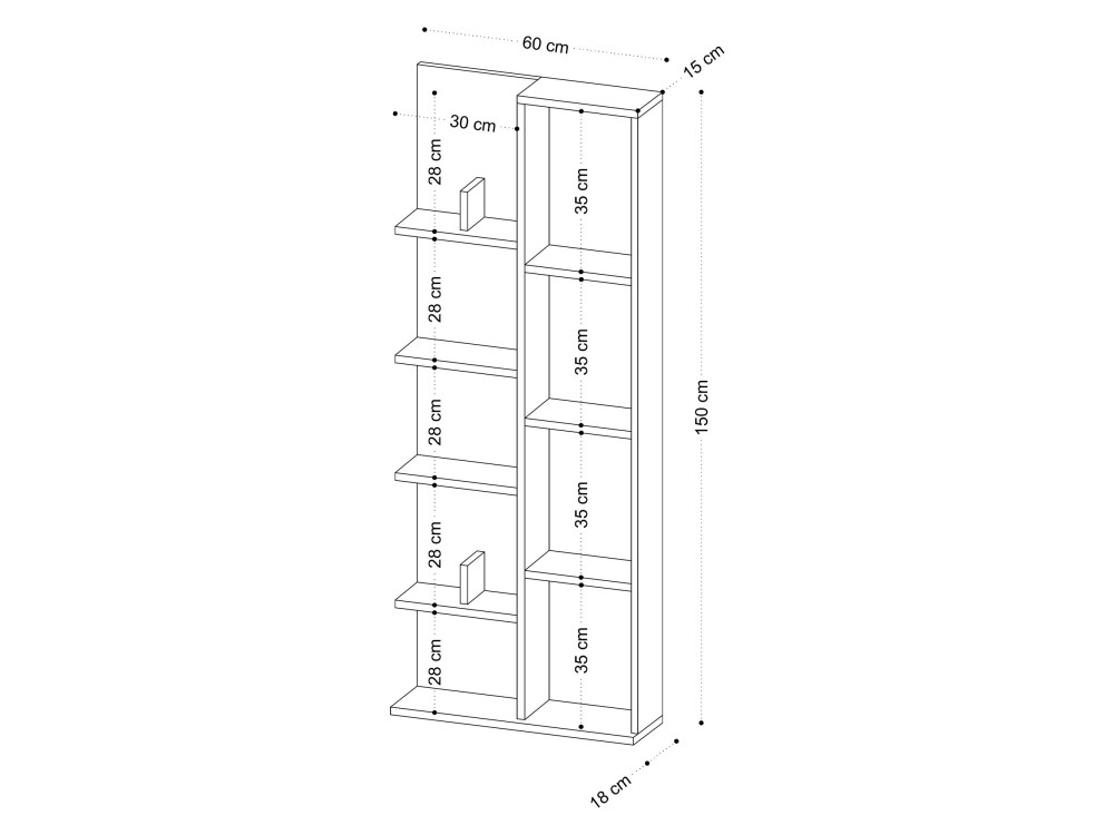 Lily" wooden bookcase - 60 x 18 x 150...