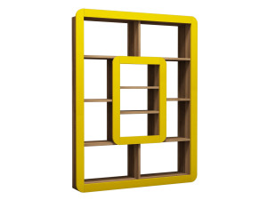 Orkide" wooden bookcase - 108 x 21 x 140 cm - Walnut, Yellow