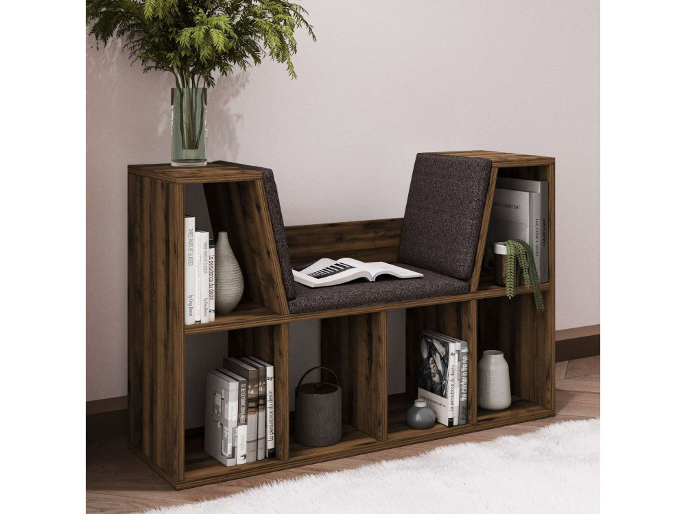 Livora" bookcase with wooden seat -...