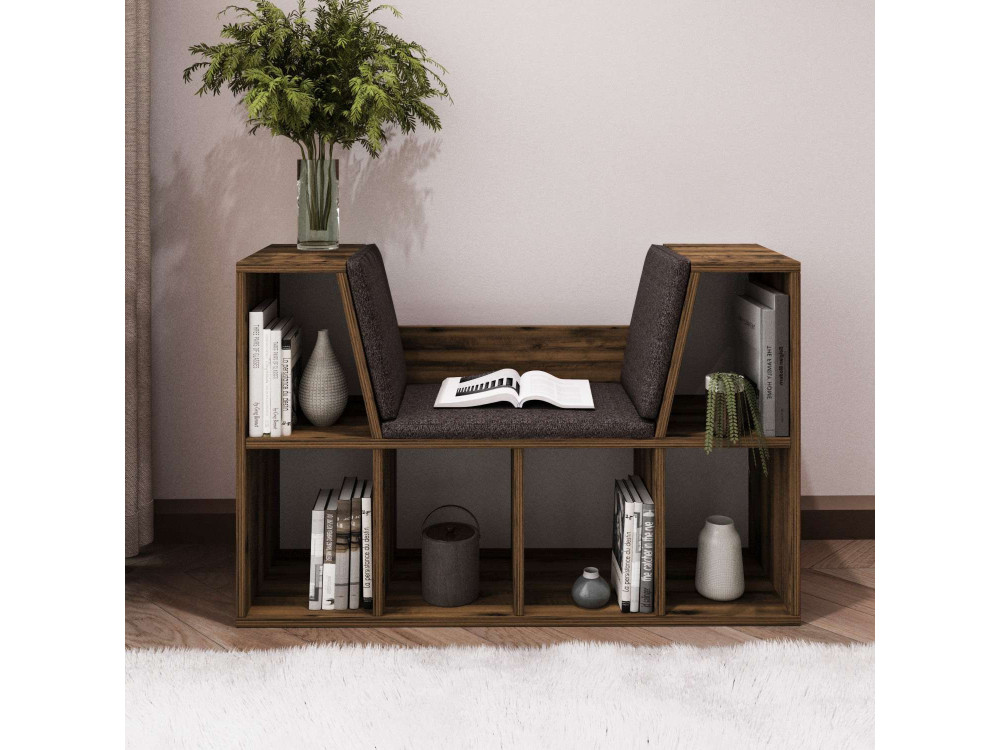 Livora" bookcase with wooden seat -...