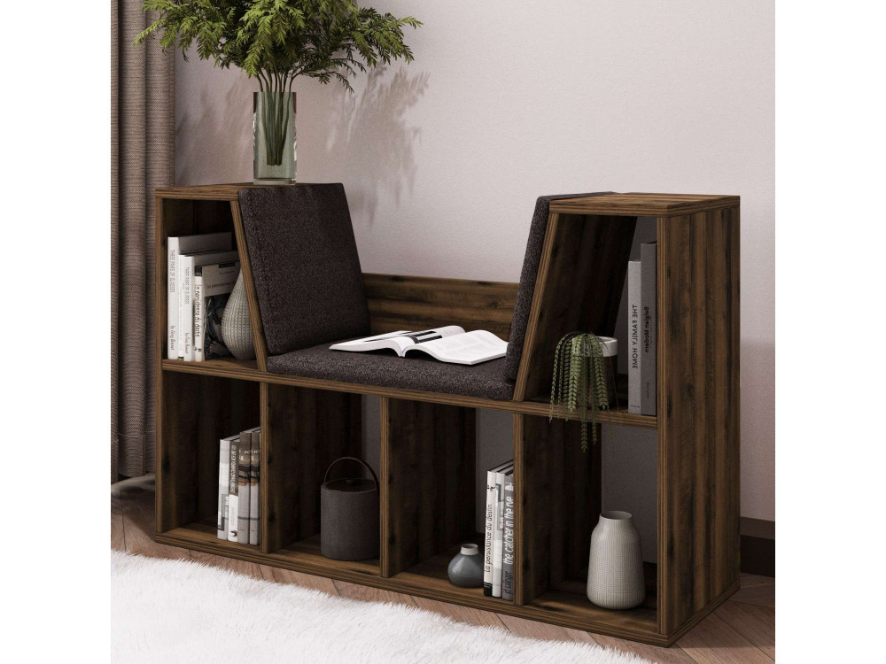 Livora" bookcase with wooden seat -...