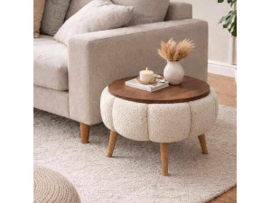 Papatya" wooden side table - 45 x 45 x 44 cm - Cream
