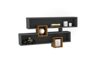 Karen" wooden wall shelf - 120 x 22 x 75 cm - Walnut-Anthracite