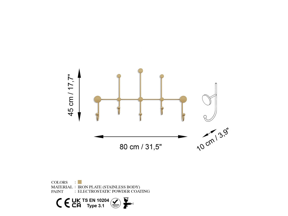 iyon-A" metal wall hook - 80 x 10 x...