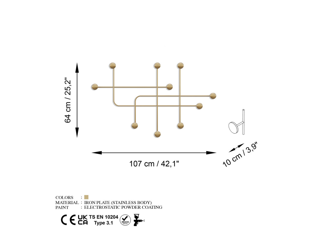 Samara" metal wall hook - 107 x 10 x...