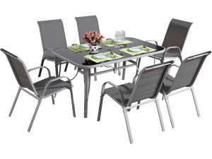 Textilene garden furniture "cordoba + Porto" 6 people light gray