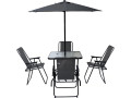 Convivia" metal garden table and chairs with parasol - 6 seats - Charcoal grey - Black