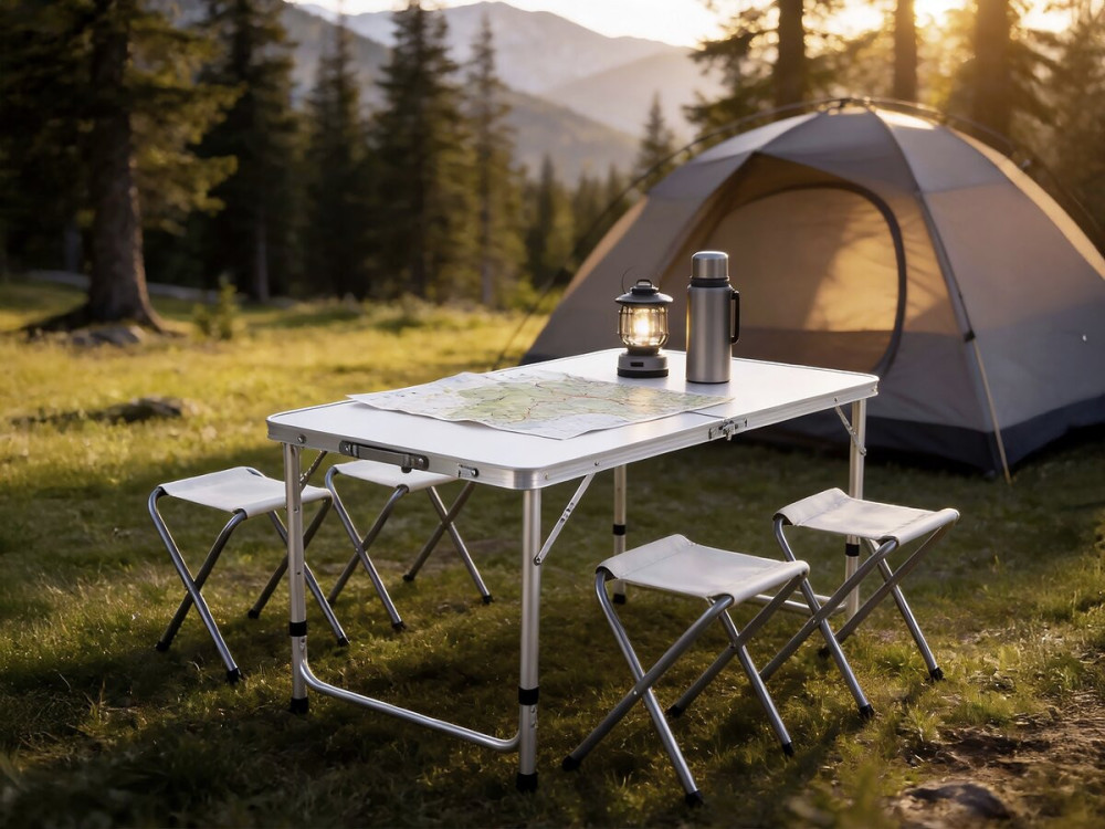Set of camping table and 4 folding...
