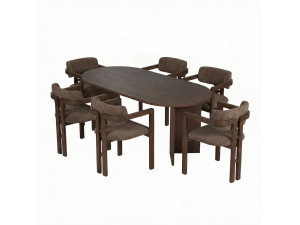 Meridia 6" Wooden Table and Chair Set (7 Pieces) - 180 x 90 x 75 cm - Brown