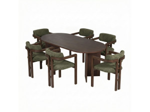 Meridia 6" Wooden Table and Chair Set (7 Pieces) - 180 x 90 x 75 cm - Green