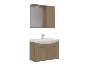 "Purus 80" Vanity Set with Mirror (2-Piece) - 80 x 50 x 58 cm - Oak