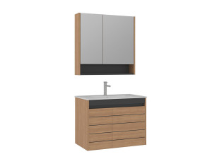 "Ricato 80" Vanity Set with Mirror (2-Piece) - 81 x 47 x 62 cm - Oak