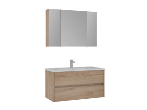 "Side 100 v3" Vanity Set with Mirror (2-Piece) - 100 x 16 x 52 cm - Oak