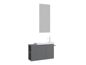 "Ferla 80" Vanity Set with Mirror (2-Piece) - 80 x 22 x 45 cm - Matte Gray