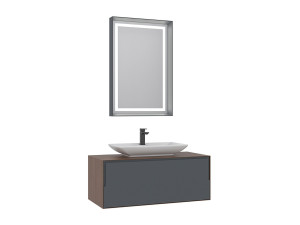 "Craft 100" Vanity Set with Mirror (2-Piece) - 100 x 50 x 40 cm - Walnut / Anthracite / White
