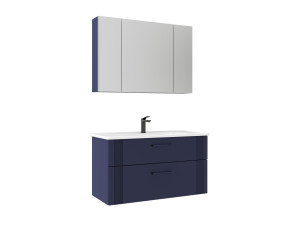 "Bari 100 v2" Vanity Set with Mirror (2-Piece) - 100 x 45 x 55 cm - Matte Navy Blue