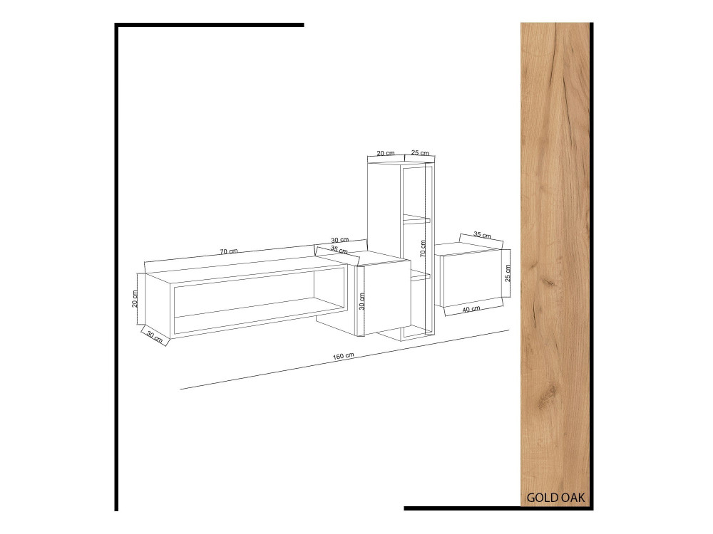 Kumkuat" wooden TV stand - 160 x 35 x...