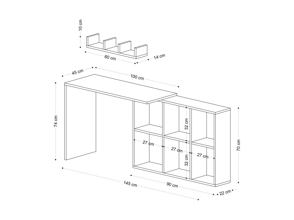 Jack" wooden desk - 145 x 45 x 74 cm...