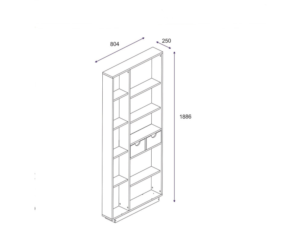 Luma" wooden bookcase - 80 x 25 x 188...