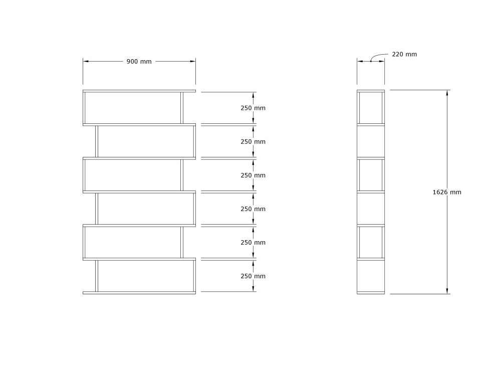 Hector" wooden bookcase - 90 x 22 x...