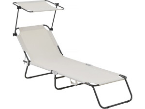 Lazy" folding sunlounger - With sunshade - Beige