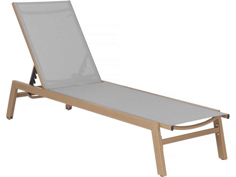 Elysia" aluminium sunlounger in wood effect - Light grey