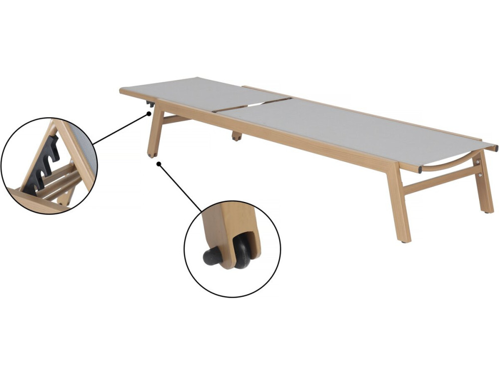 Elysia" aluminium sunlounger in wood effect - Light grey