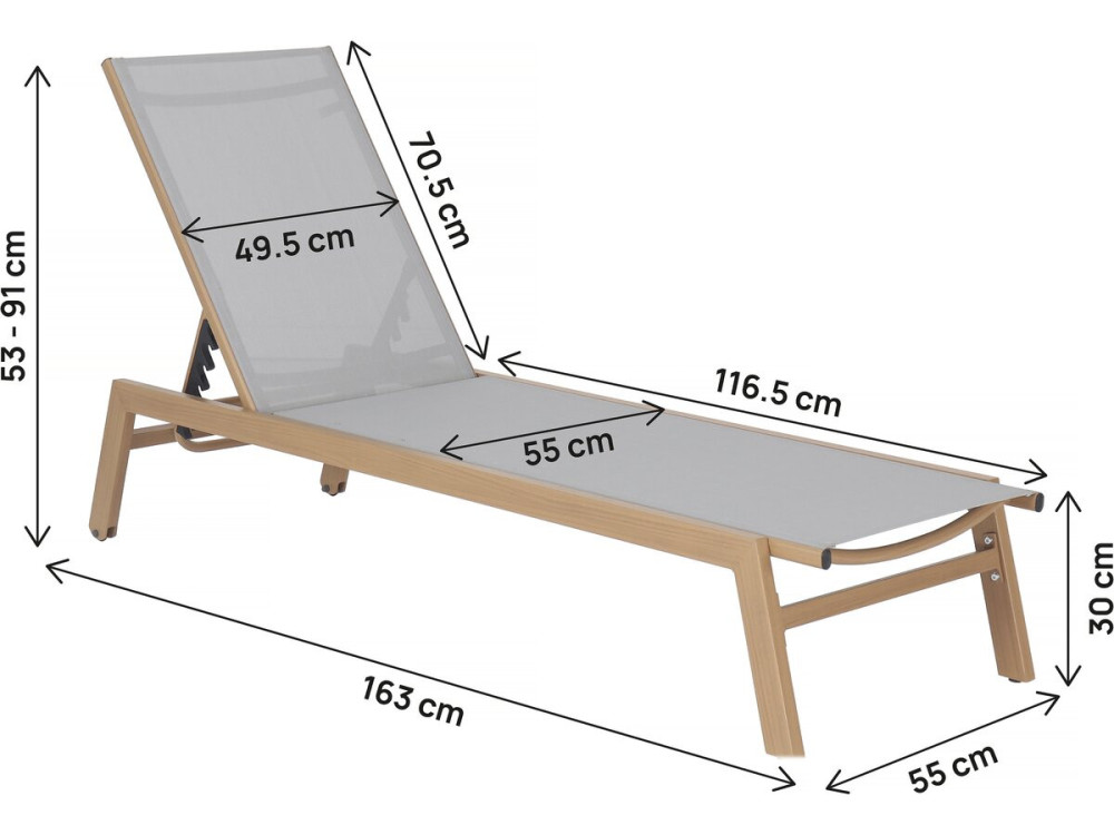 Elysia" aluminium sunlounger in wood effect - Light grey
