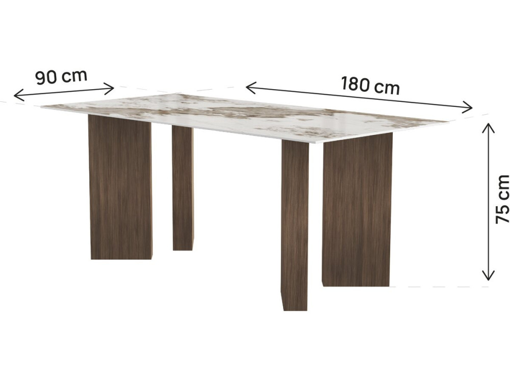 Ceramic Dining Table - 180 cm - "Elma" - Seats 8 - Brown