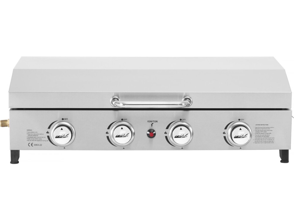 Fasto" stainless steel gas griddle with 4 burners and lid - 10 kw - Grey