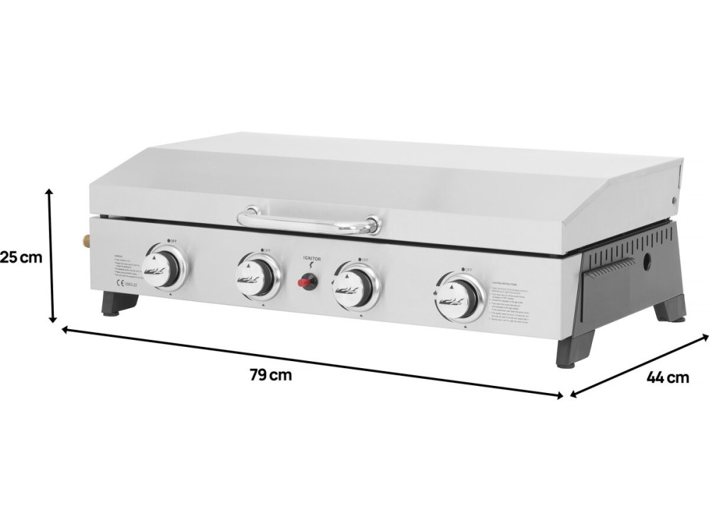 Fasto" stainless steel gas griddle with 4 burners and lid - 10 kw - Grey